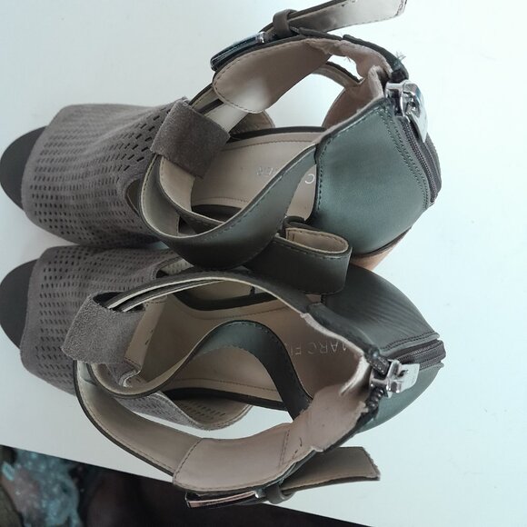 Women’s Marc Fisher Gray Suede Back Zip Peep Toe Block Heel Ankle Strap Size 10M - Picture 4 of 8